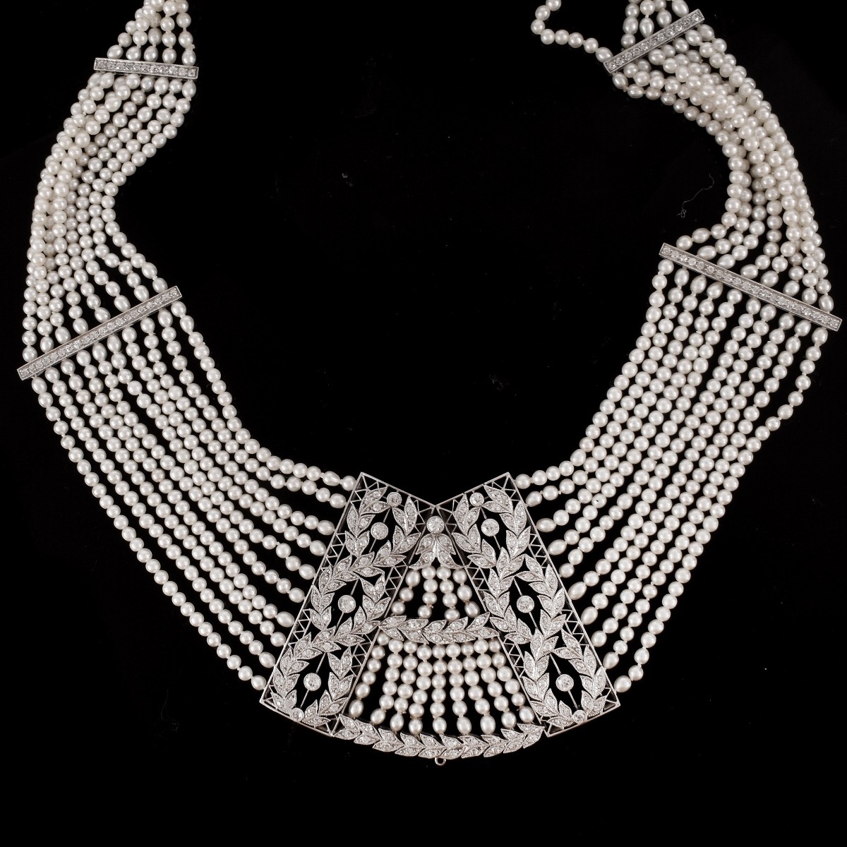 Edwardian Diamond, Pearl and Platinum Necklace - Image 2 of 4