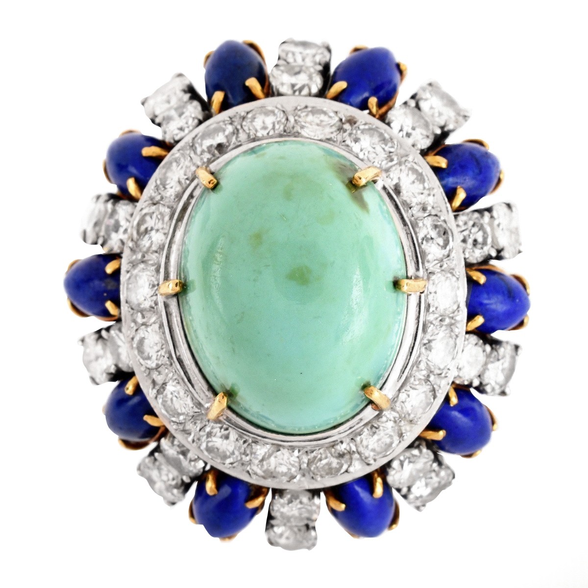 Vintage Diamond, Turquoise, Lapis 18K Ring - Image 2 of 6