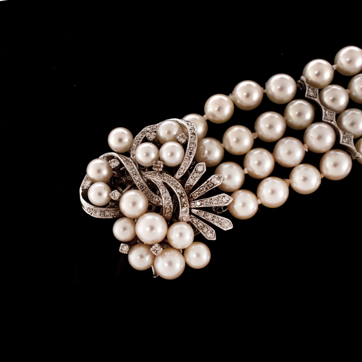 Vintage Pearl, Diamond and 14K Bracelet - Image 2 of 3