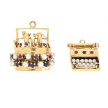 Two Vintage 14K and Gemstone Charms