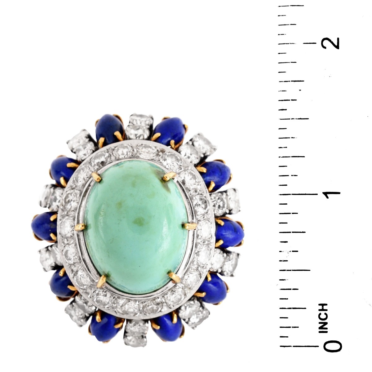 Vintage Diamond, Turquoise, Lapis 18K Ring - Image 5 of 6