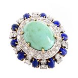 Vintage Diamond, Turquoise, Lapis 18K Ring