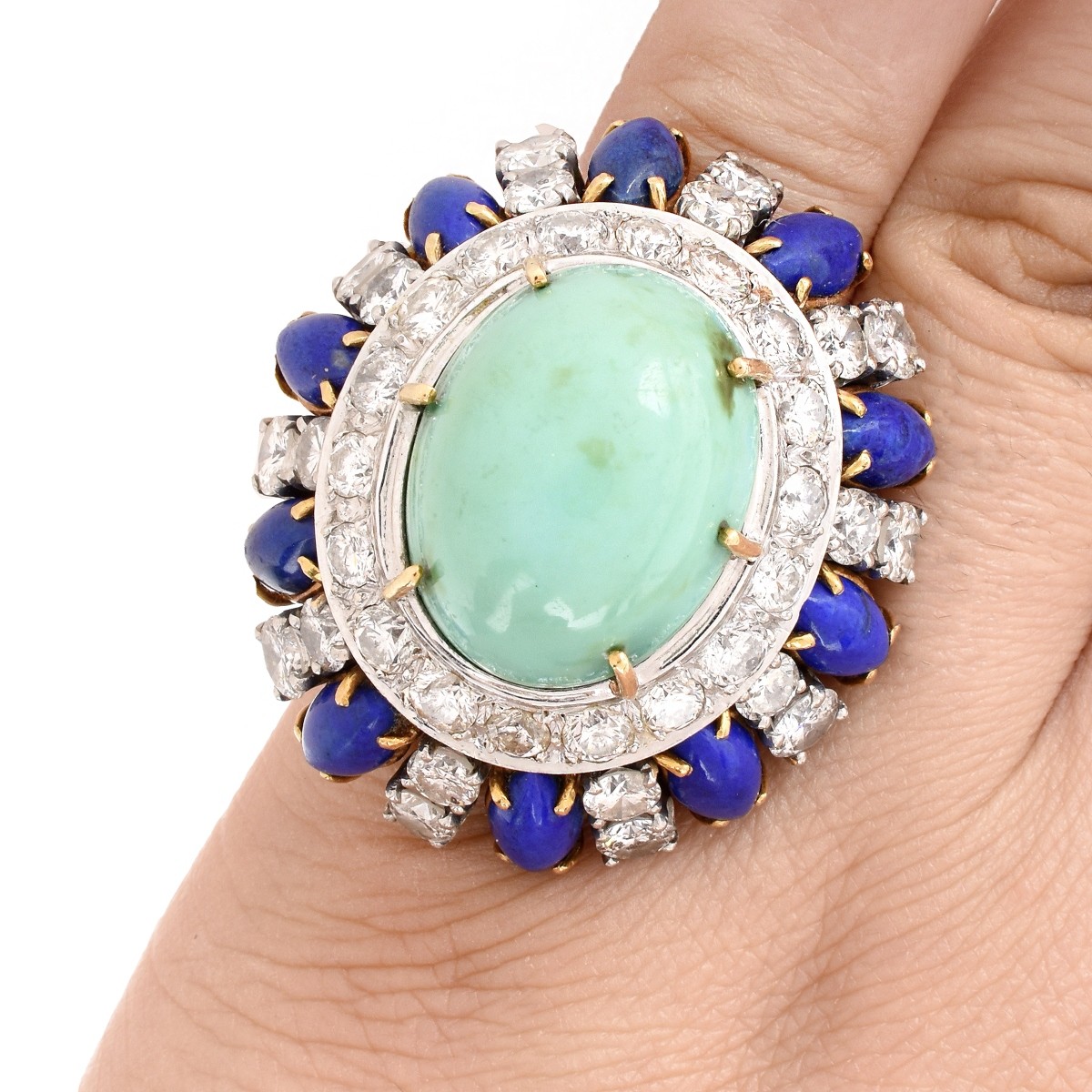 Vintage Diamond, Turquoise, Lapis 18K Ring - Image 6 of 6