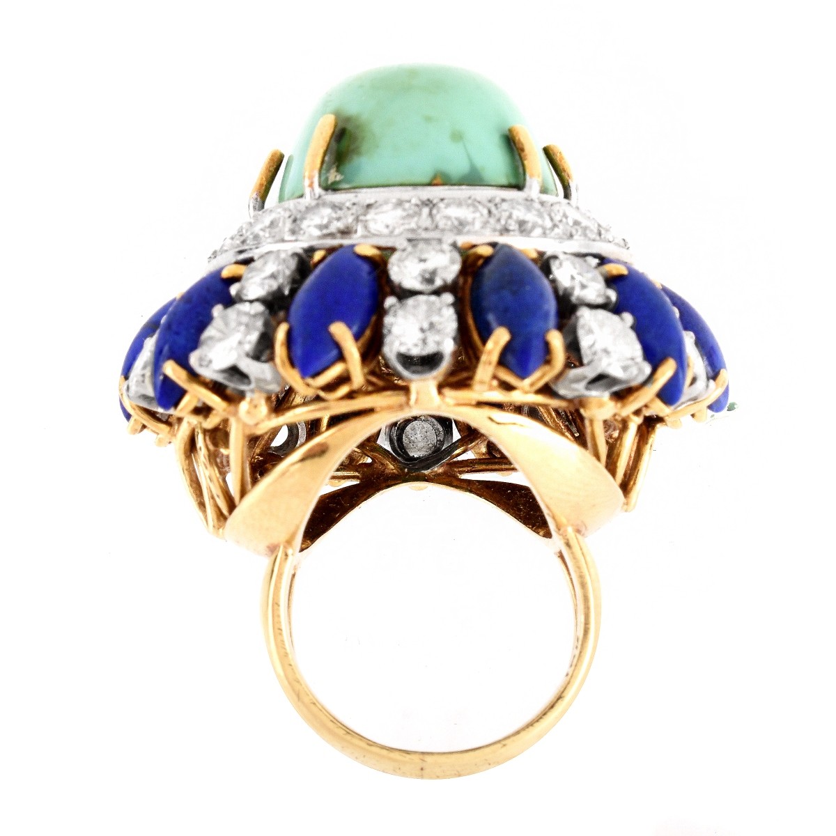 Vintage Diamond, Turquoise, Lapis 18K Ring - Image 3 of 6