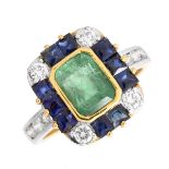 GAL Emerald, Sapphire, Diamond and 18K Ring