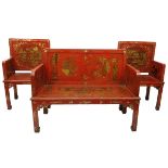 3 Pc Chinese Lacquer Seating Group