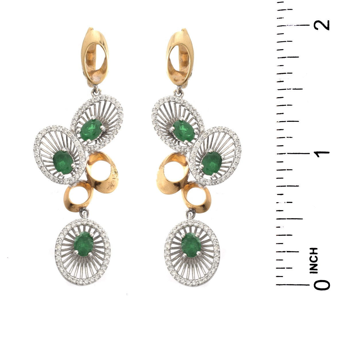 Emerald, Diamond and 18K Earrings. - Image 5 of 5