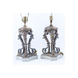 Pair of Vintage Bronze Figural Cherub Lamps. Unsigned. Wear and o