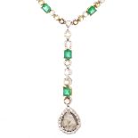 Diamond, Emerald and 18K Pendant Necklace