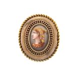 Antique Porcelain and 14K Pendant / Brooch