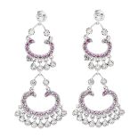 Diamond, Pink Sapphire and 14K Earrings
