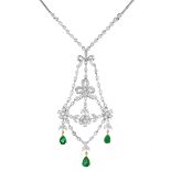 Diamond, Emerald and 18K Necklace