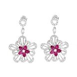 Ruby, Diamond and 18K Earrings