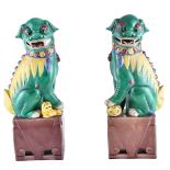 Pair Vintage Chinese Ceramic Foo Dogs