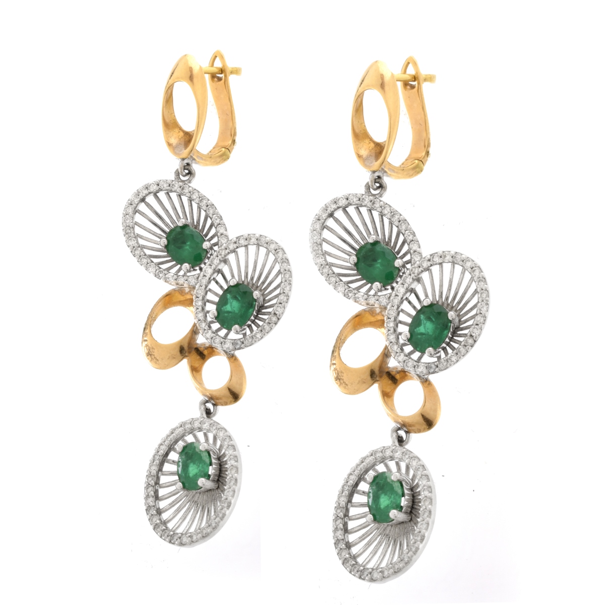 Emerald, Diamond and 18K Earrings. - Image 2 of 5