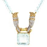 Aquamarine, Diamond and 14K Pendant Necklace