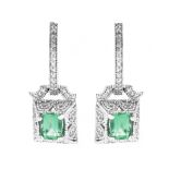 Emerald, Diamond and 14K Earrings