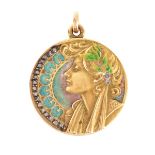 Art Nouveau 14K and Enamel Pendant