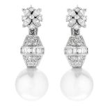 Diamond, Pearl, Platinum and 18K Earrings