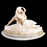 Art Nouveau Marble Sculpture Mounted on Alabaster