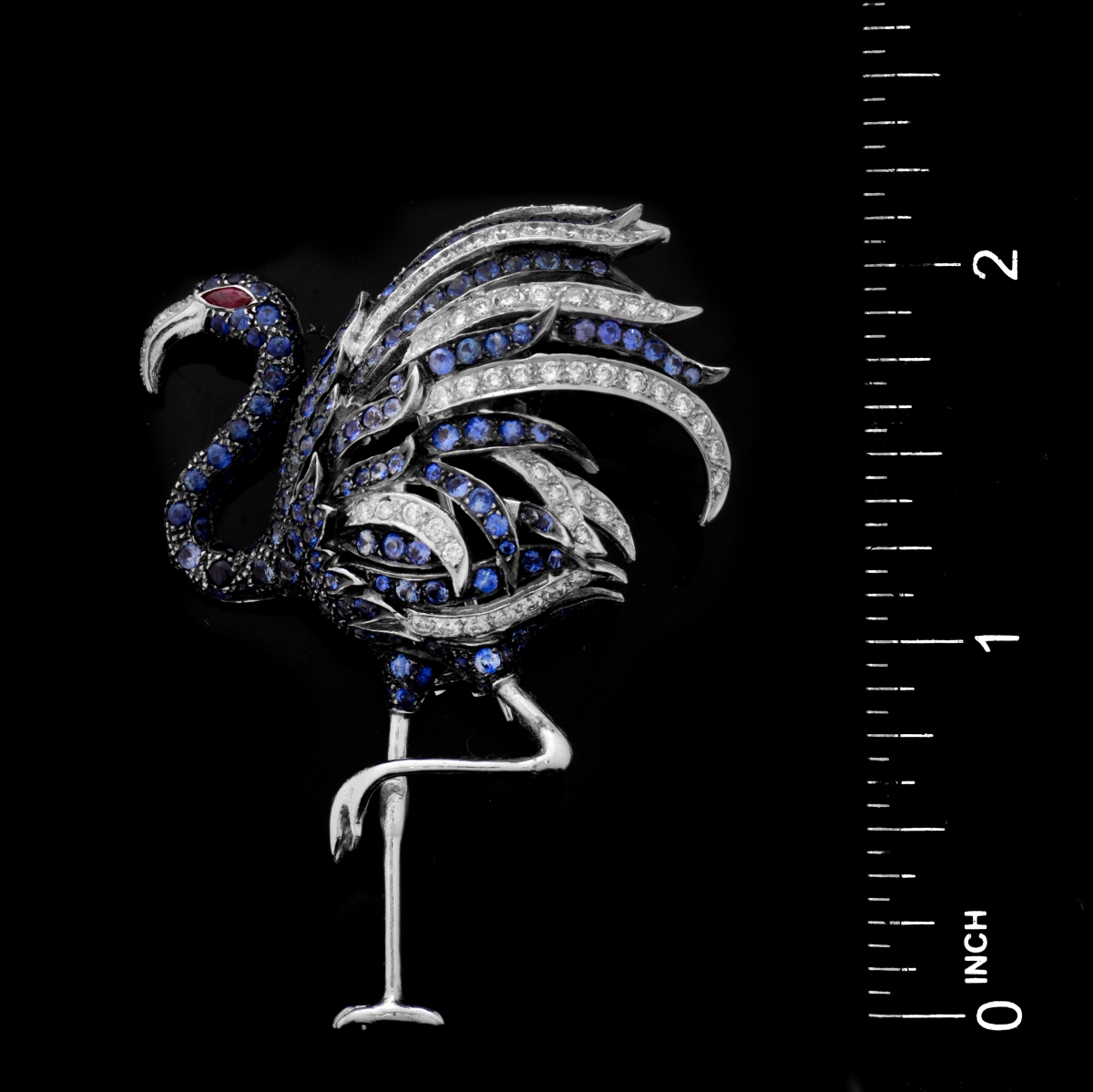 Sapphire, Diamond and 18K Flamingo Brooch - Image 4 of 4