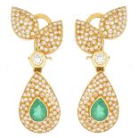 Emerald, Diamond and 18K Earrings