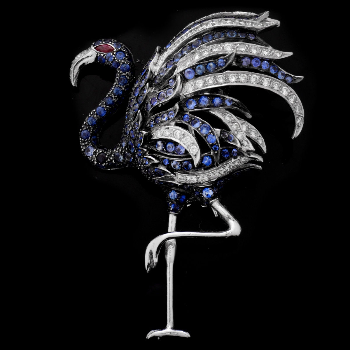 Sapphire, Diamond and 18K Flamingo Brooch