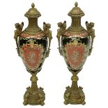 Pair of 20th Century Bronze and Porcelain Urns