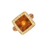 Vintage Citrine, Diamond and 18K Ring