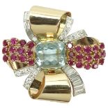 Vintage Gemstone, 18K and Platinum Brooch