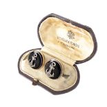 Antique Russian Diamond, Agate and 14K Cufflinks