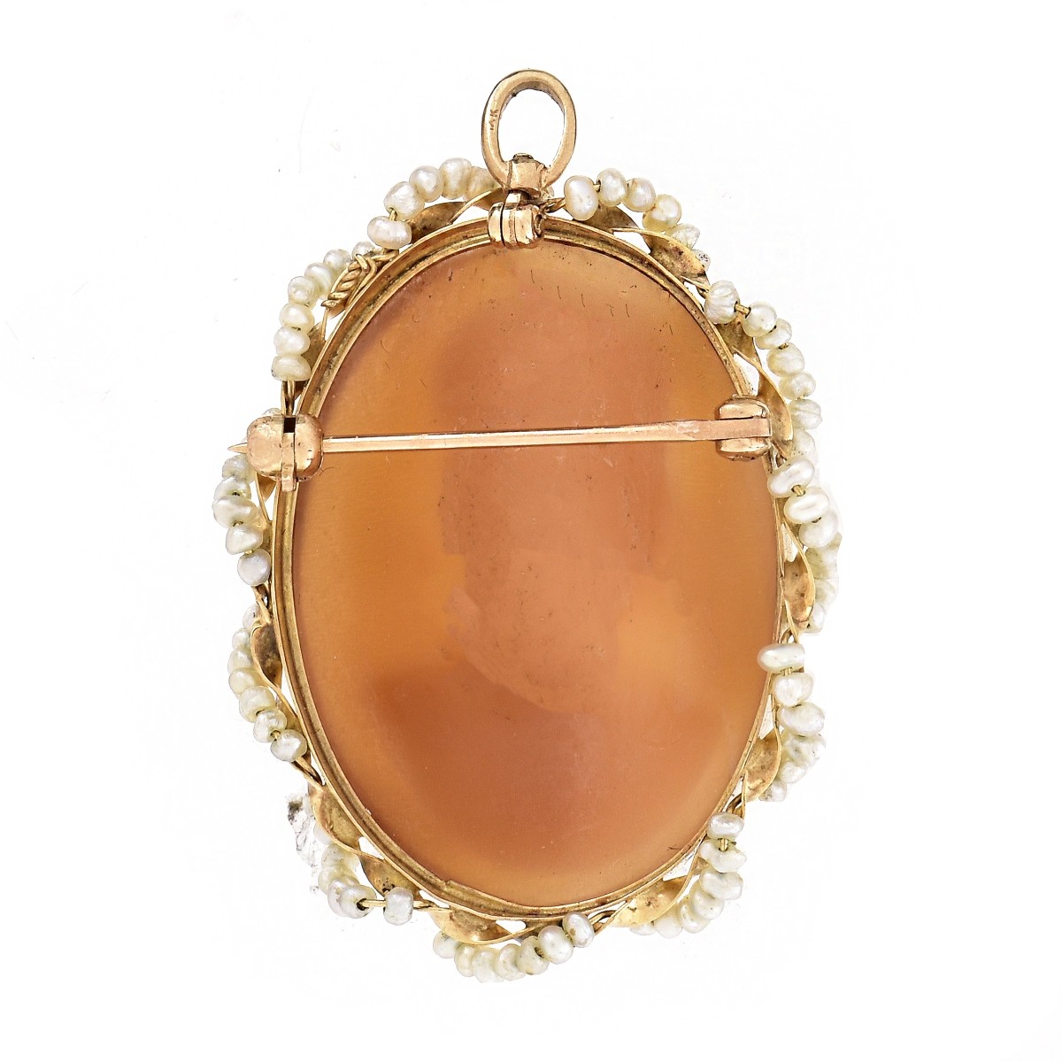 14K Gold and Seed Pearl Cameo Pendant Brooch - Image 3 of 5