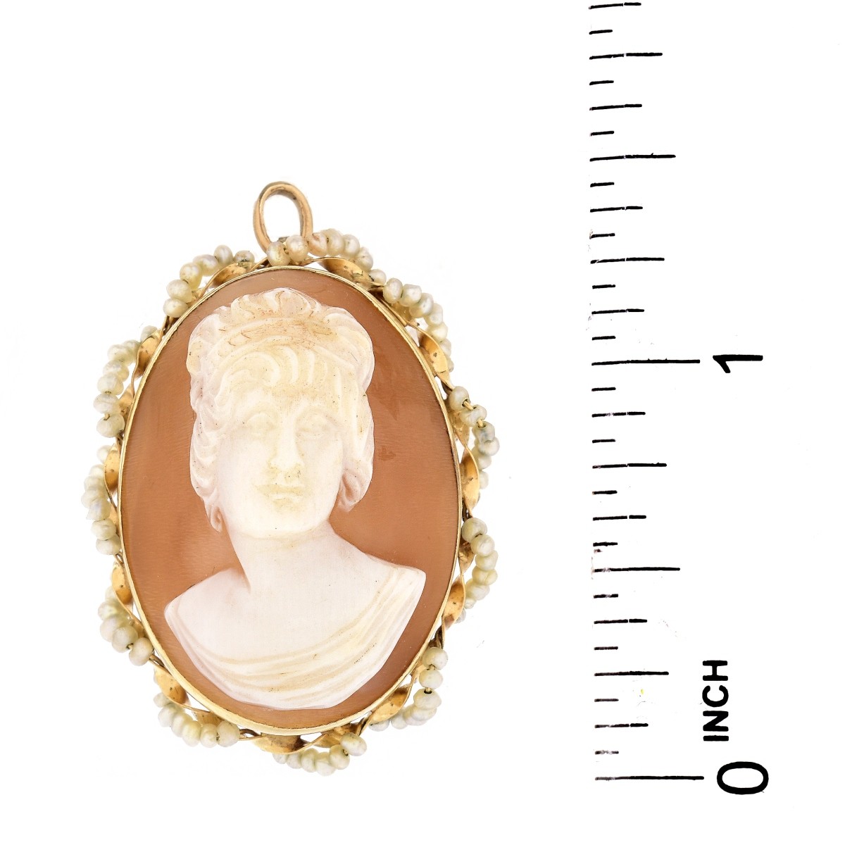 14K Gold and Seed Pearl Cameo Pendant Brooch - Image 4 of 5