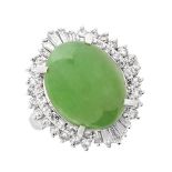 Jade, Diamond and Platinum Ring