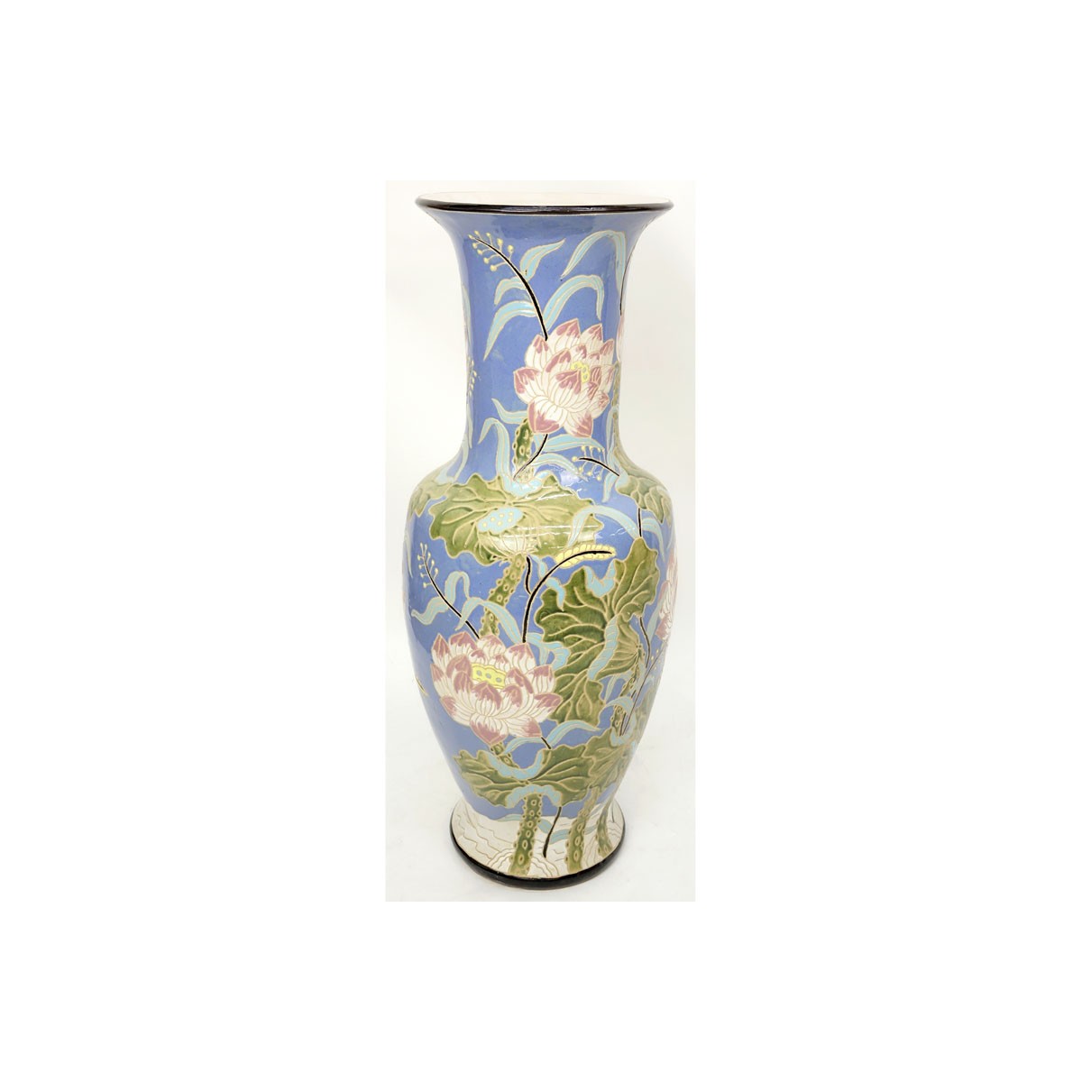 Monumental Majolica Pottery Vase. Features Asian i - Image 5 of 7