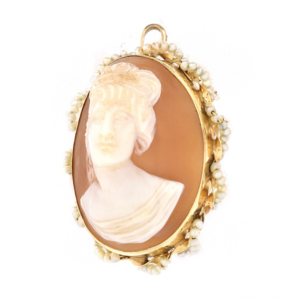 14K Gold and Seed Pearl Cameo Pendant Brooch - Image 2 of 5