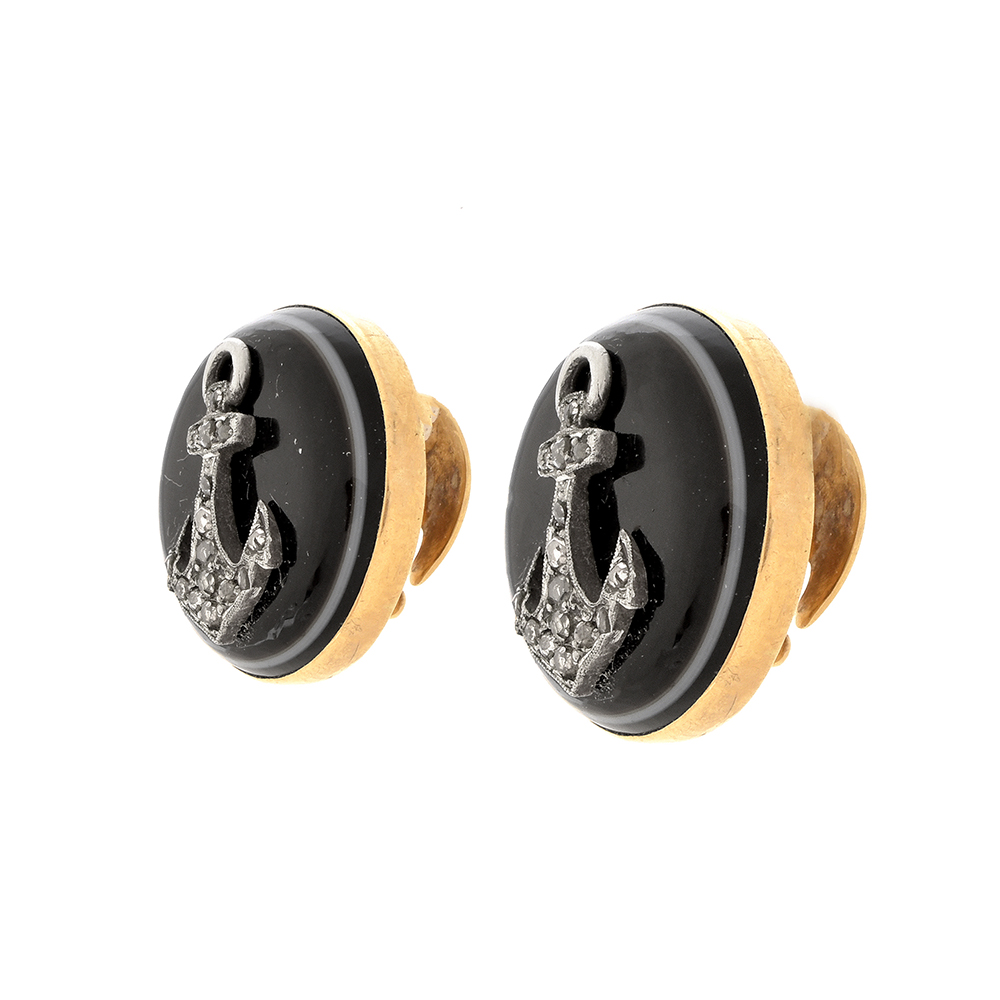 Antique Russian Diamond, Agate and 14K Cufflinks - Image 3 of 7