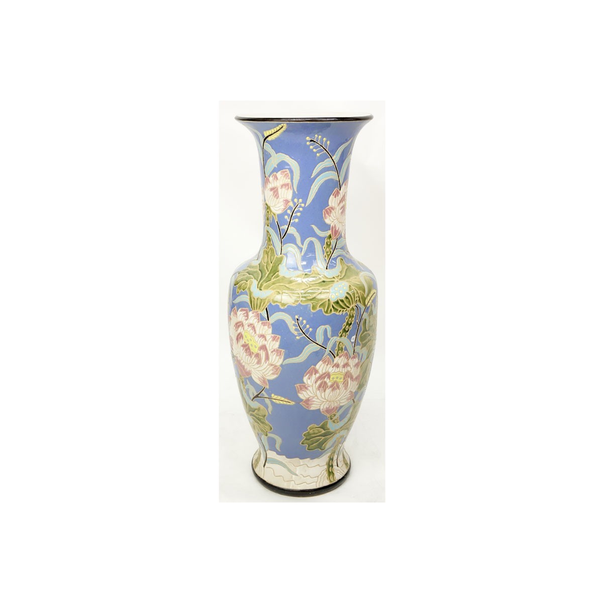 Monumental Majolica Pottery Vase. Features Asian i - Image 7 of 7