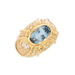 Aquamarine, Diamond and 18K Ring