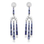 Antique Diamond, Sapphire and Platinum Earrings