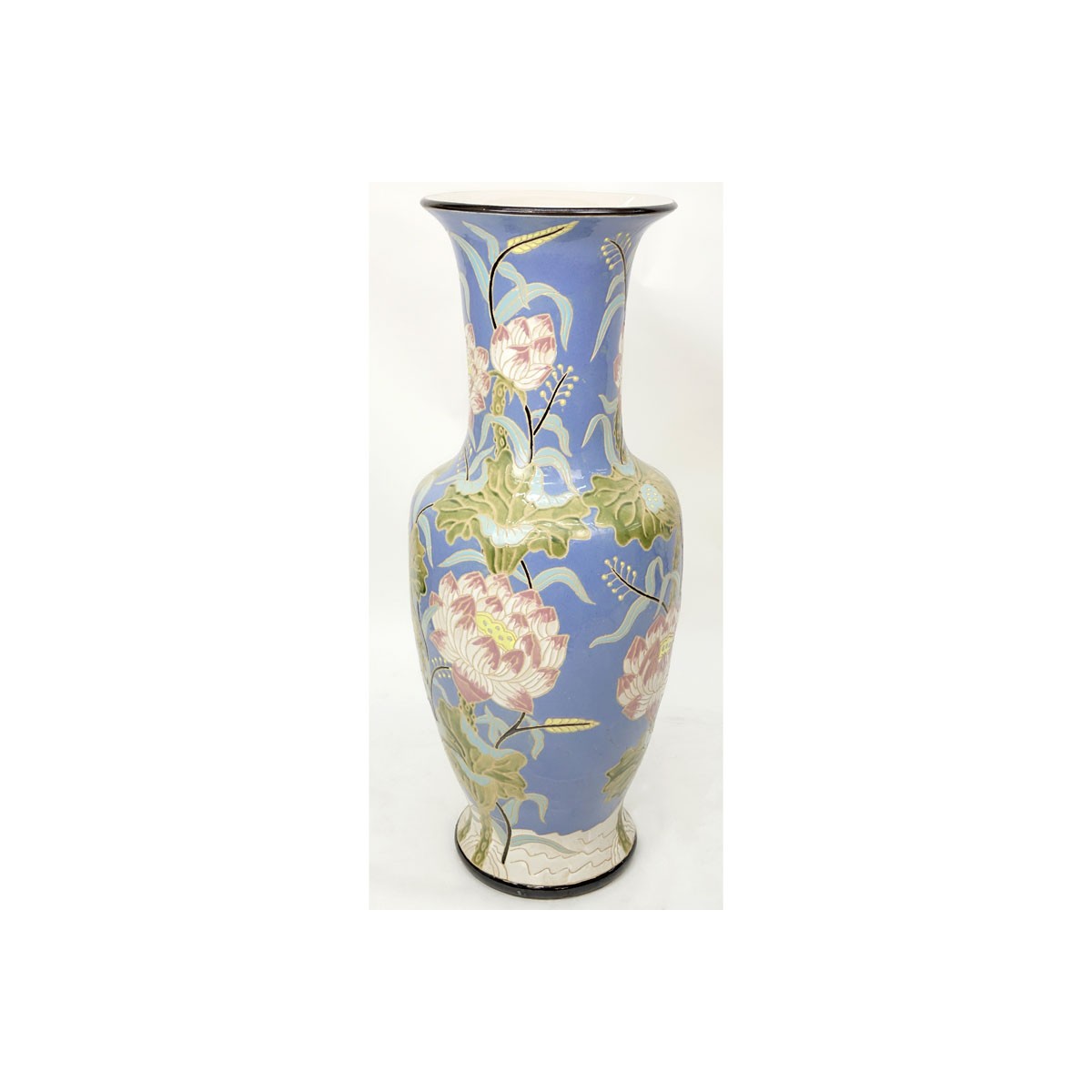 Monumental Majolica Pottery Vase. Features Asian i - Image 6 of 7