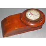An early 20th century miniature mahogany cased droptrunk wall clock, having convex enamel dial