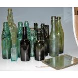 A box of miscellaneous glass bottles to include Walkers Warrington & Burton Ltd examples