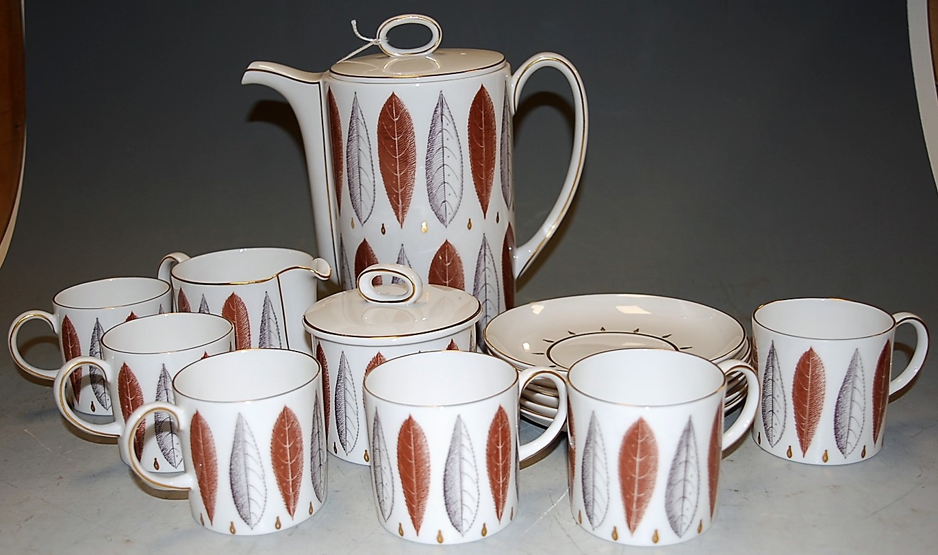 A mid 20th century Susie Cooper bone china 6 place setting coffee service in the Hyde Park pattern