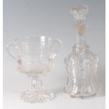 A George V glass commemorative pedestal trophy cup, the obverse with engraved commemorative