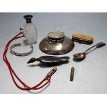 A small collection of miscellaneous items to include early 20th century silver capstan inkstand,