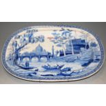 A 19th century Copeland blue and white transfer decorated meat plate, w.42cm