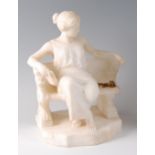 A 19th century Italian carved marble figure of a maiden , in seated pose with book in hand, signed