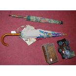 A small collection of miscellaneous items to include two ladies parasols, post office scales and