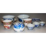 A box of oriental ceramics to include pair of blue & white bowls having blue seal mark verso, pair